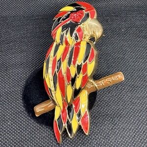 VTG TSL Parrot Bird Rhinestones Brooch Pendant Multi Enamel Costume Jewelry